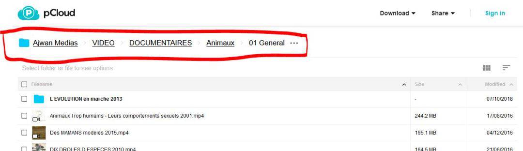 pCloud - Breadcrumbs