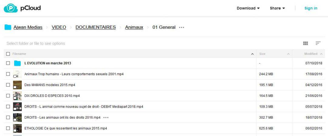 pCloud - Fichiers